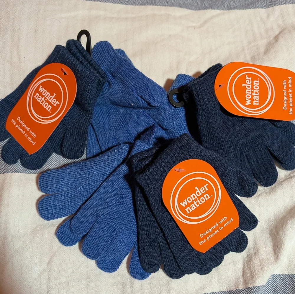 Wonder Nation Children's Blue and Navy Gloves Two Pair, One Price